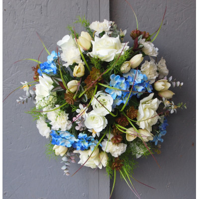 Coussin tuliês-roses-sedum