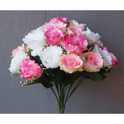 Bouquet rond bicolore de 24 roses boutons