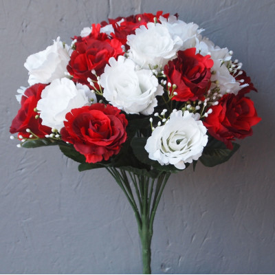 Bouquet rond bicolore de 24 roses boutons