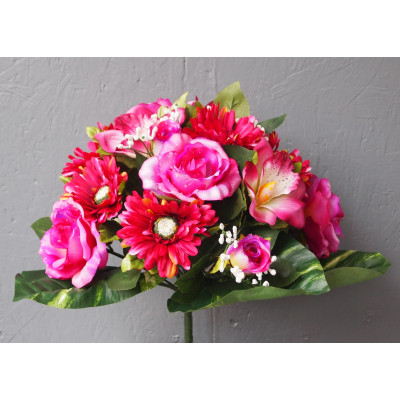 Bouquet rond de gerberas, roses, cymbidiums