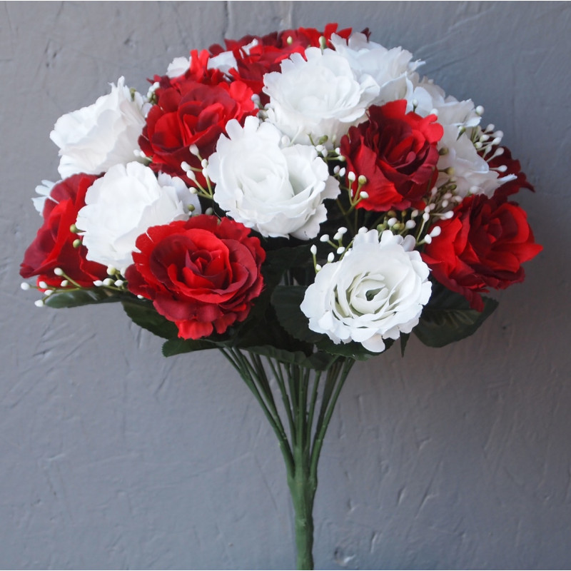 Bouquet rond bicolore de 24 roses boutons Bouquet rond bicolore de 24 roses boutons