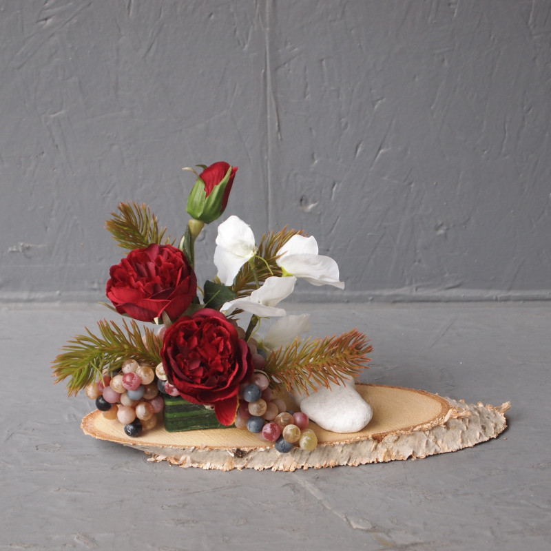 Rondin bois ovale et fleurs