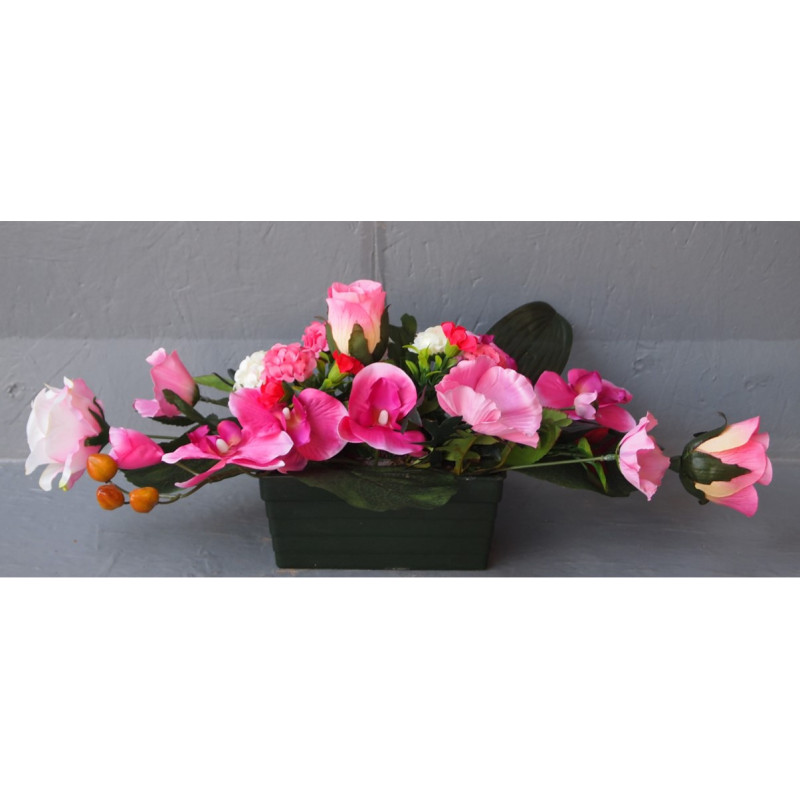 Jardinière allongée roses-orchid