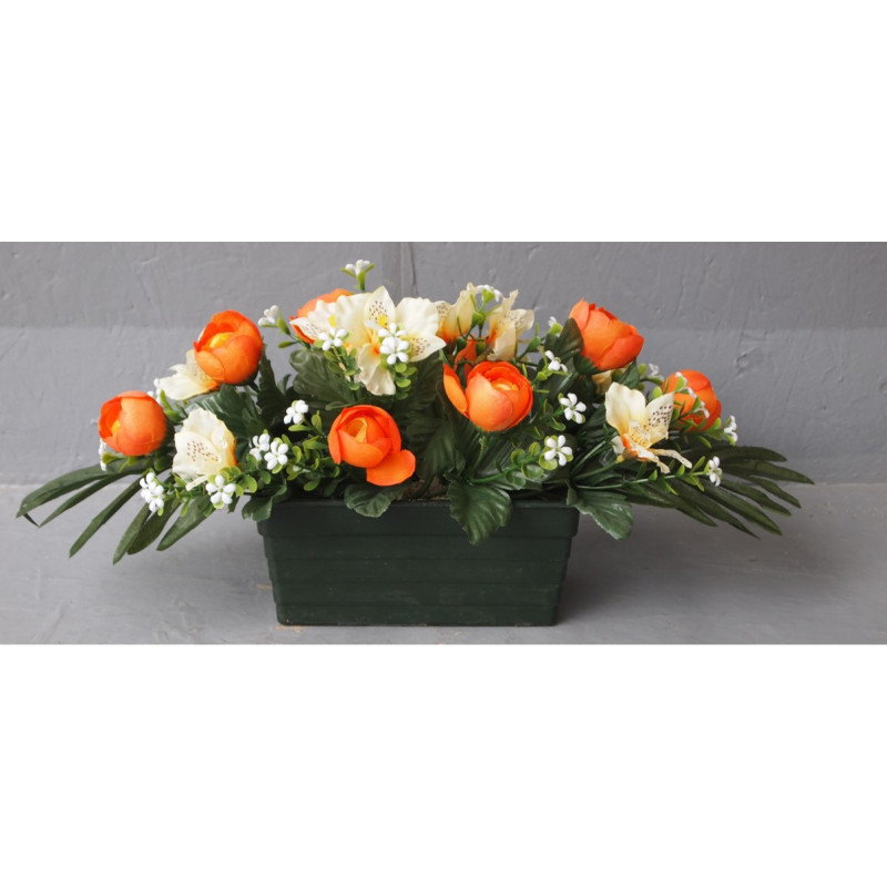 Jardinière allongée renoncules-alstroemérias