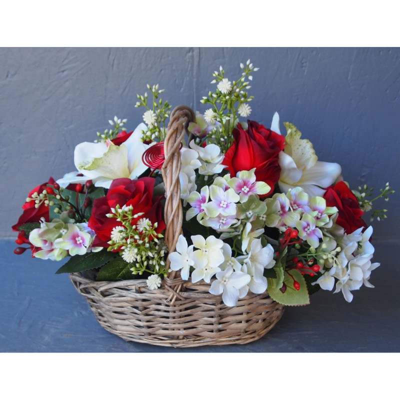 Panier fleurie roses-hortensias