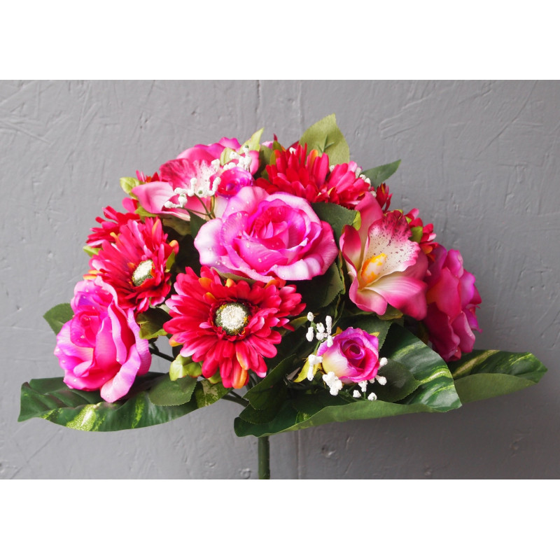 Bouquet rond de gerberas, roses, cymbidiums