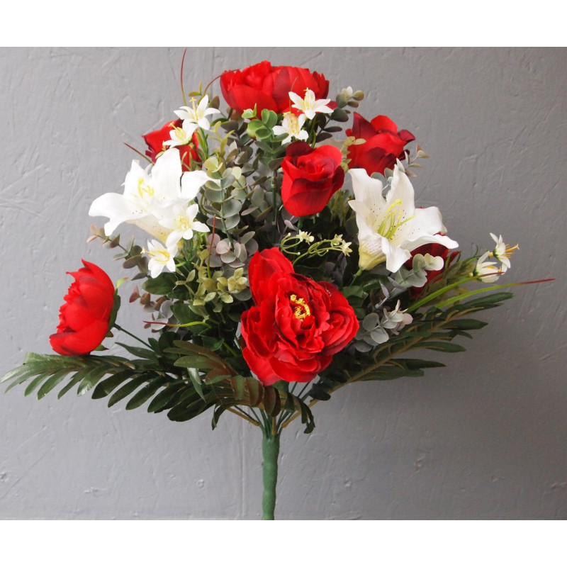 Bouquet flou pivoines roses et lys