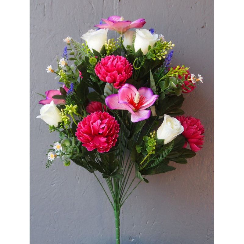 Bouquet conique roses magnolias et dalhias