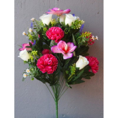 Bouquet conique roses magnolias et dalhias