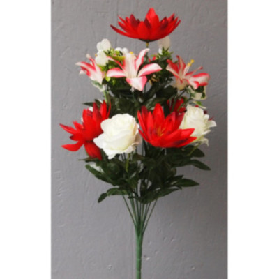 Bouquet roses ouvertes, lys et lotus