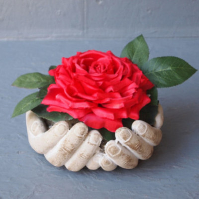 Figurine ciment Mains rose ouverte
