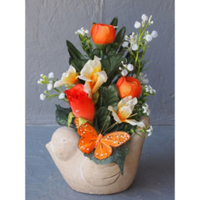 Figurine ciment Oiseau pot alstro