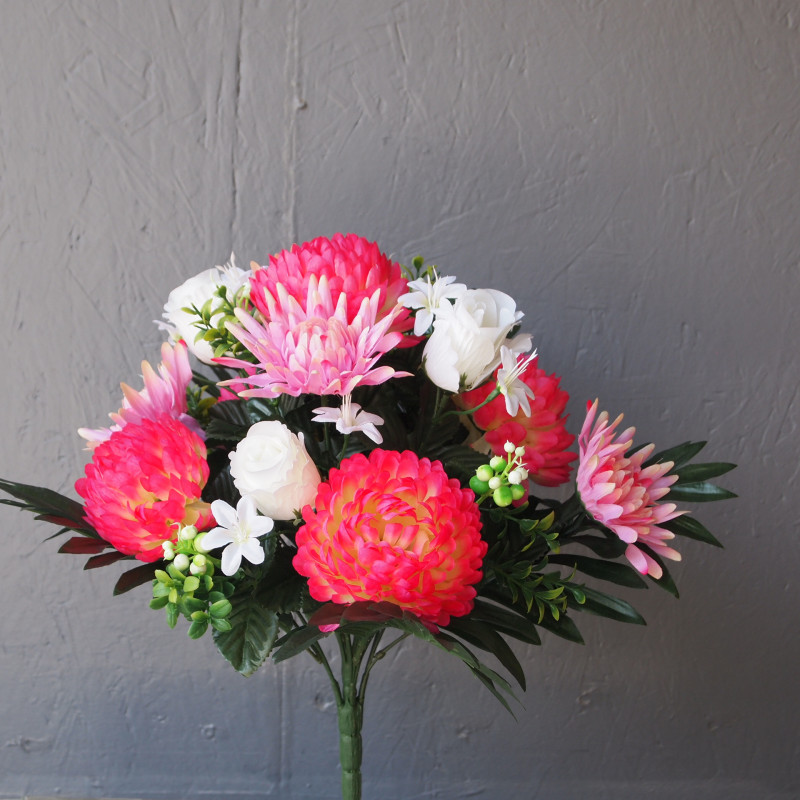 Bouquet rond, roses, dahlias et chrysanthèmes