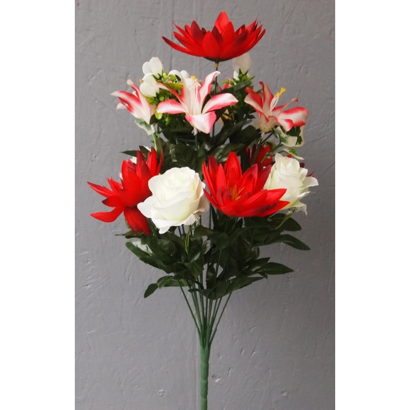 Bouquet hauteur roses ouvertes, lys et lotus