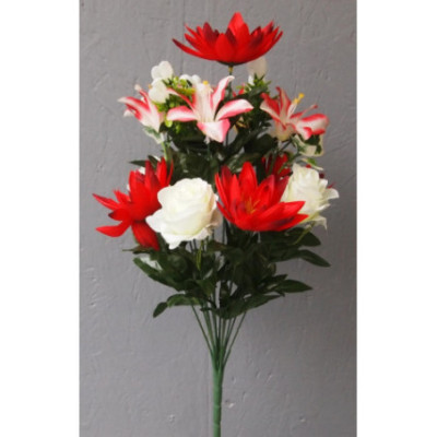 Bouquet hauteur roses ouvertes, lys et lotus